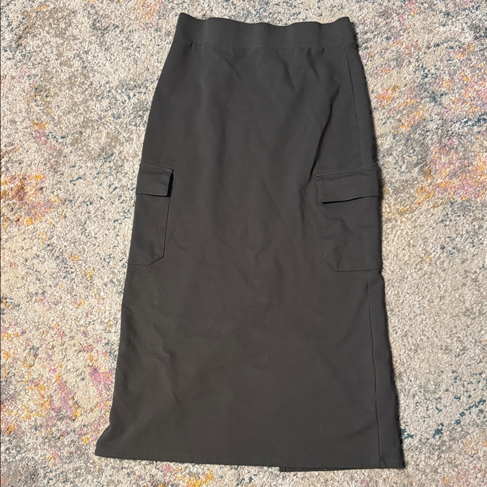 Carpenter Knit Pull On Messini Army Green Maxi Skirt with Pockets S